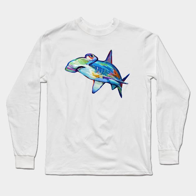 Colorful Hammerhead Shark by Robert Phelps Long Sleeve T-Shirt by RobertPhelpsArt